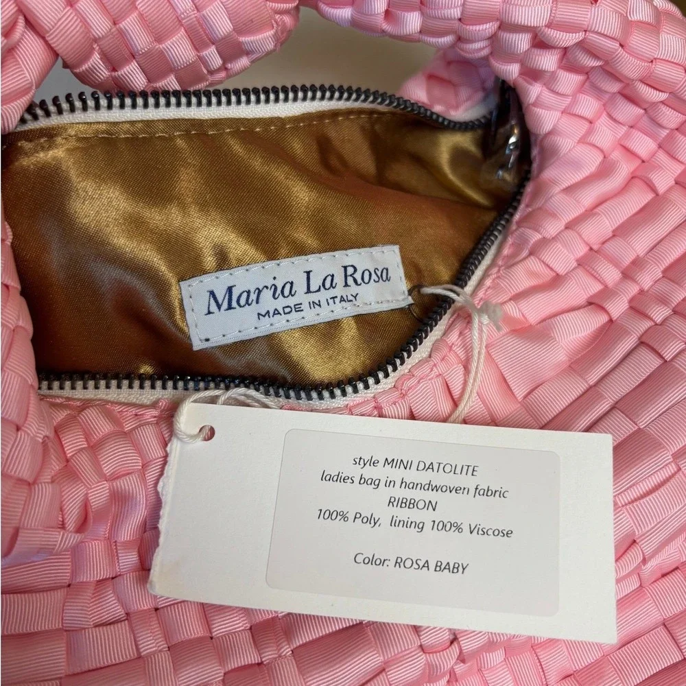 Maria La Rosa Mini Datolite‎ Handwoven Ribbon Bag Rosa Baby Pink Made Italy NWT